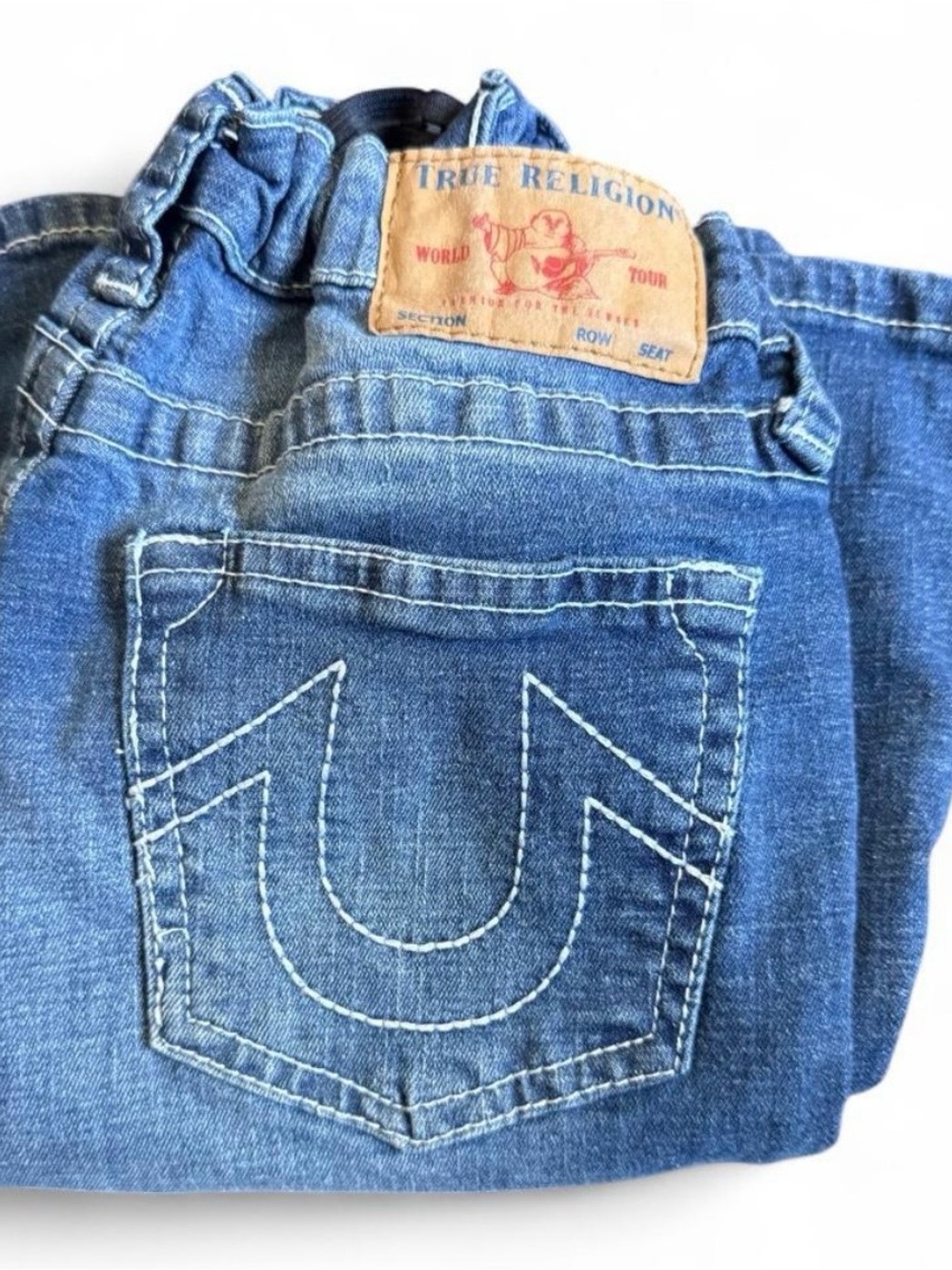 Girls size 12 True Religion Geno Blue Denim Jeans with Signature Back Stitching